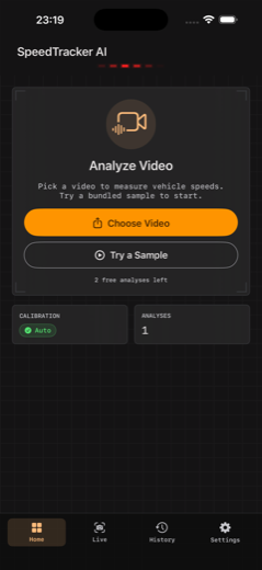 SpeedShot home screen