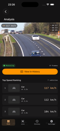 SpeedShot top-speed ranking overlaid on a video